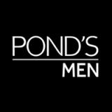 Pond's Men is written in big white letters over a black background, with a gray line below Ponds and above Men.